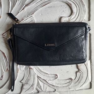Lodis black leather wallet wristlet